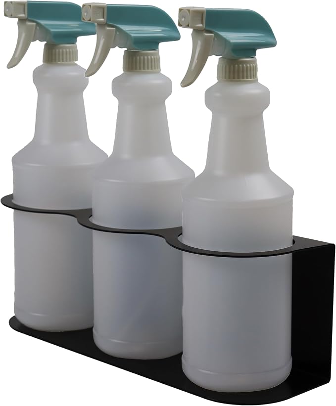 Spray Bottle Holder Wall Mount, 3-Slot Heavy Duty Steel Organizer for Cleaning Supplies and Spray Cans, Garage Storage and Home Organization, Easy Install