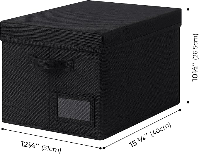 GRANNY SAYS Storage Bins with Lids, Decorative Storage Boxes with Lids | Storage Box with Dust Cover, Handles & Lable, Collapsible, Ideal for Closet Clothes Blanket Toys, Large, Black, 3-Pack