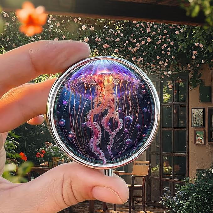 Portable Round 3 Compartment Metal Pill Box Beautiful Fantasy Jellyfish Digital Art High Detail for Organizing Supplements Traveling or Gift Giving
