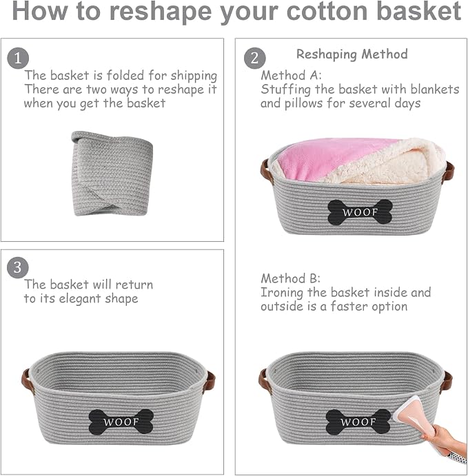 Morezi Cotton rope dog toy basket with handle, large dog bin, puppy kitty bed, dog toy basket - Perfect for carry pet toys, blankets, leashes, chew toys, diapers - Gray