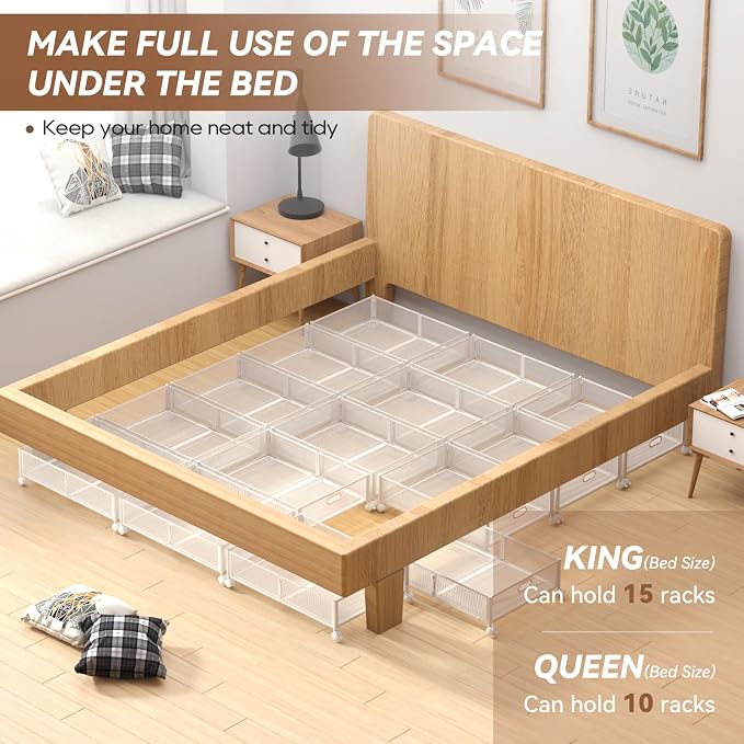 Under Bed Storage with Wheels & Handle,Sturdy Metal,2 Pack,White | Tool-free assembly, glide smoothly, easy reach, foldable, maxmazie low-profile beds, dorm, keep seasonal clothes, shoes fresh