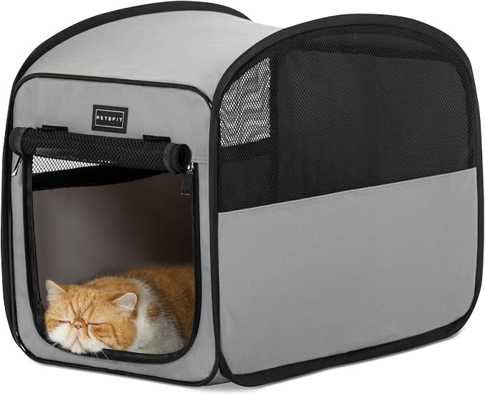 Petsfit Collapsible Dog Crate，Travel Crate for Cat/Puppy，Pop Up Small Pet Cage for Indoor/Outdoor，Lightweight Soft Dog Kennel Carrier for Small Dogs，Grey