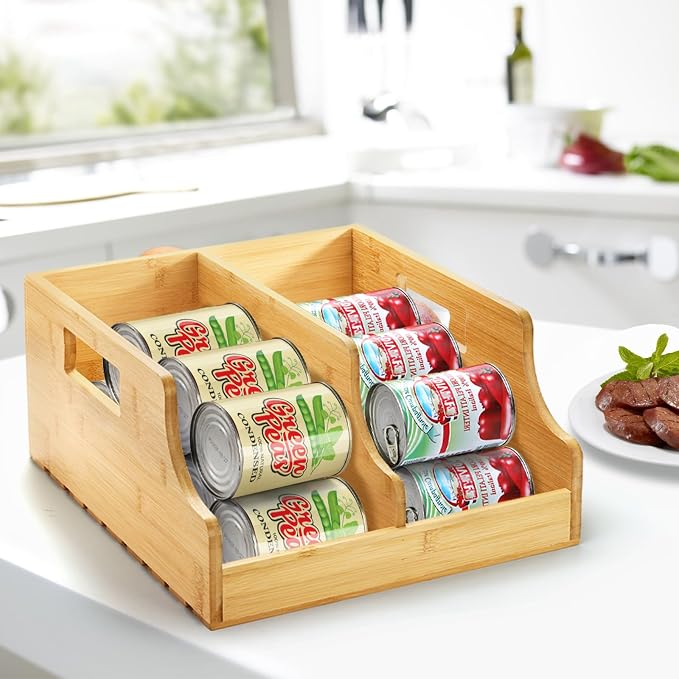 Yesland Bamboo Soda Can Organizers, Can Holder and Drink Dispenser for Kitchen, Countertop, Pantry Organizer Bins for Soda, Pop, Drinks, Beer, Water Bottles, Holds 26-28 Cans