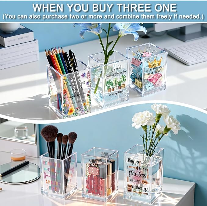 Time Spent With Books & Cats Acrylic Pencil Holder Cup, Funny Floral Cat Books Desk Organizer for Book Lover Bookish Bookworm Reader, Cats Lover Gifts for Mom Sister BFF, Pencil Cup for Desk