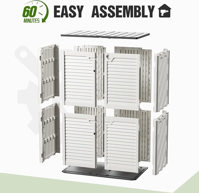 65 Cu.Ft Resin Outdoor Storage Shed with Floor, Weatherproof Plastic Vertical Outdoor Storage Cabinet for Garden Backyard Patio Pool Tool