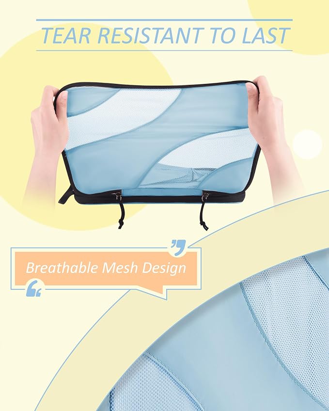 BAGSMART Compression Packing Cubes for Travel | Lightweight suitcase organizers bag set, space-saving double zipper expansion for carry-on luggage & travel organization