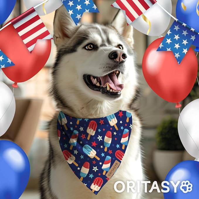 US Flag 4th of July Dog Bandanas, 2-Pack Triangle Reversible Pet Scarves, Premium Fabric, Bandana for All Boys Girls Dogs (X-Large, 26-Style 4)