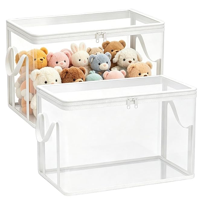 Plush Toy Storage Organizer,2-Pieces Plush Dolls Organization Bins | Toy Doll Storage Bins - for Living Room Playroom Study Room Balcony Dormitory Apartment Farmhouse Home Balcony