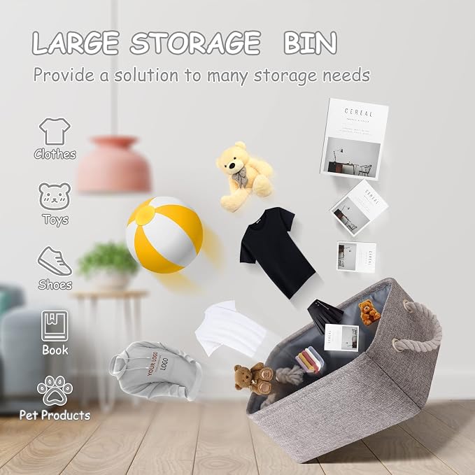 Large Storage Bins- Storage Baskets for Organizing Shelves, Basket Organizer for Closet Bookshelf Dog Toy Nursery Clothes Laundry Home Organization, Fabric Storage Cubes W/Handles