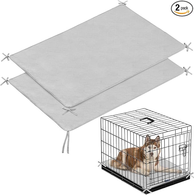 Waterproof Dog Crate Mat with Rope 2 Pack (42’’X28’’) | Washable Pee Pads for Dogs, Non-Slip Training Pads for Dogs, Fits 42 Inch Dog Crate