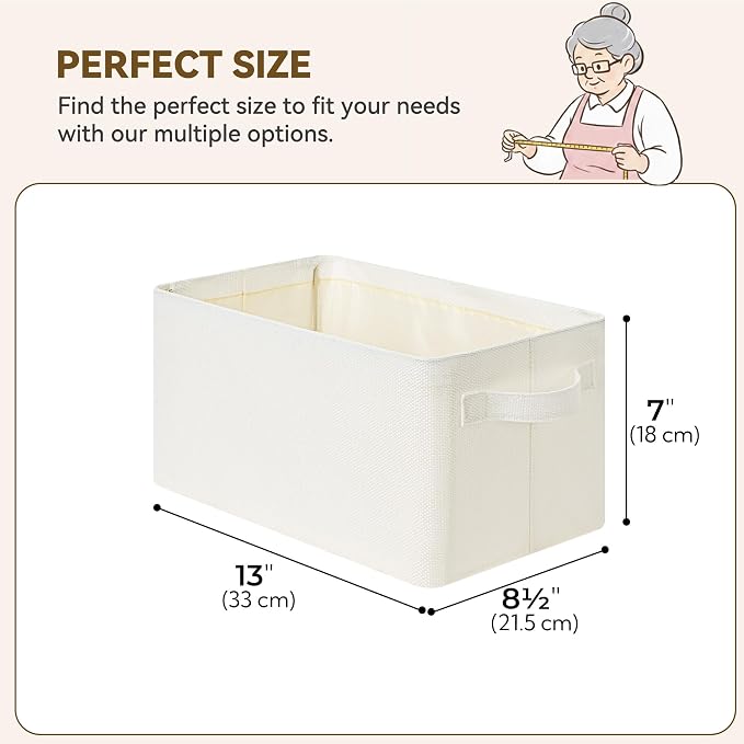 GRANNY SAYS Closet Storage Bins, Storage Basket for Shelves, Beige, 2-Pack | With Metal Frame, Foldable, Sturdy Handles, Basket for Closet, Shelf, Bedroom, Holds Blankets, Clothes, 13"x8.5"x7"