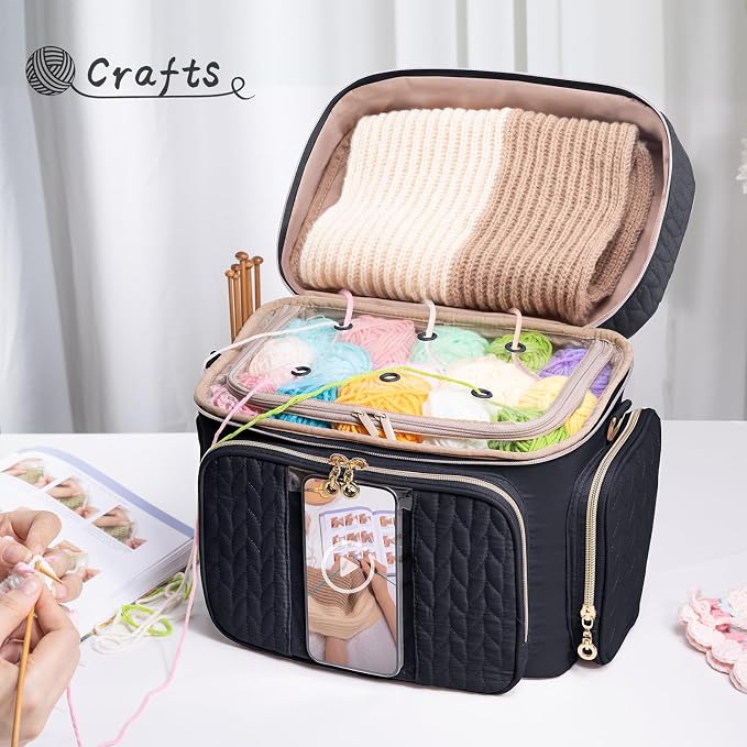 MYBAGZING Crochet Bag Organizer - Yarn Bags for Crocheting - Crochet Storage Bag with Pockets for Crochet Hooks, Crochet Accessories - Yarn Organizers - Yarn Holders for Crocheting - Knitting Bags