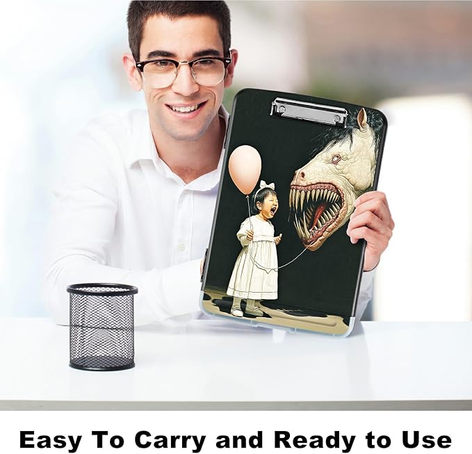 A4 Clipboard with Storage Pen Holder, Clipboards Organizer Nursing Clipboard Foldable File Folder Plastic Clipboard Folio Clip Board for Office Work Classroom Doctor, Girl Horse