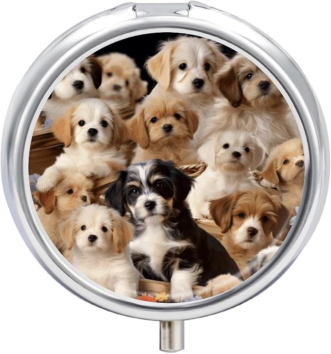 Cute Pet Dogs Pill Box 3 Compartment, Pill Case Portable for Pocket Or Purse,Pill Organizer to Hold Vitamins, Medication, Fish Oil &Supplements