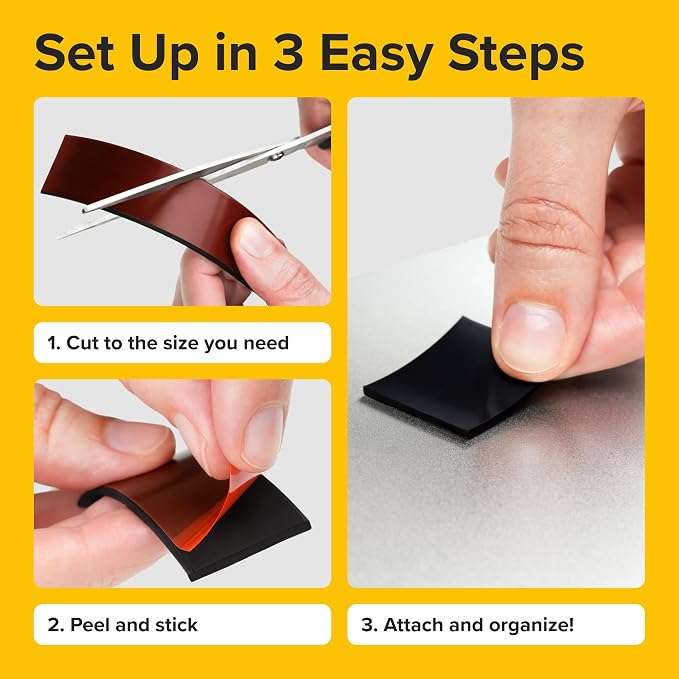 Super Sticky Magnetic Tape for DIY & Crafts, 10ft x 1in (3m x 2.5cm) | Strong Magnet Strip, Adhesive Backing, Easy to Cut & Mount, For Fridges, Whiteboards & More