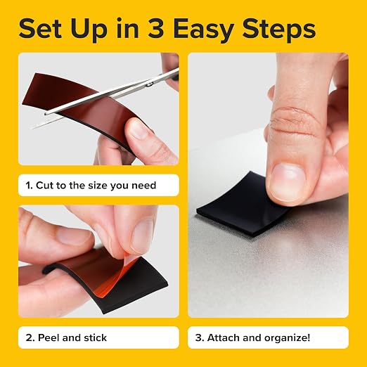 Super Sticky Magnetic Tape for DIY & Crafts, 10ft x 1/2in (3m x 1.25cm) | Strong Magnet Strip, Adhesive Backing, Easy to Cut & Mount, For Fridges, Whiteboards & More