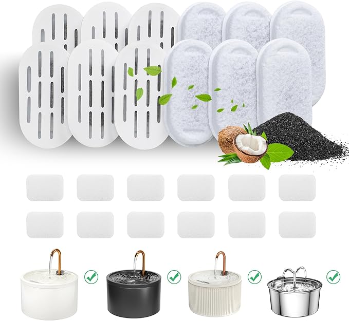 DOOOB Cat Water Fountain Filter, 24 Pack Cat Fountain Filters, Cat Fountain Replacement Filters for DOOOB Cat Water Fountain, Pet Water Fountain Filters (12 Filters & 12 Sponges)