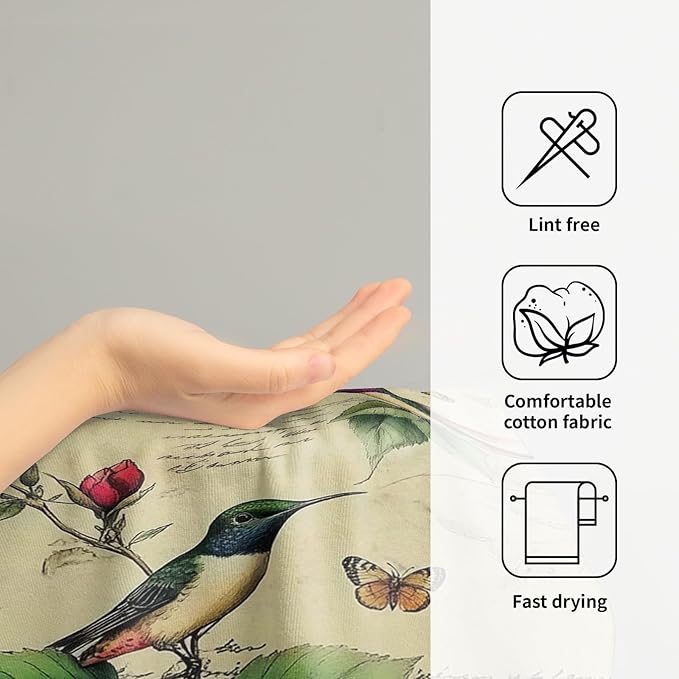 Giwawa Hummingbird Butterfly Hand Towels Set of 2 Vintage Floral Fingertip Bathroom Towels Soft Absorbent Wash Cloth for Kitchen Gym Hotel Decor