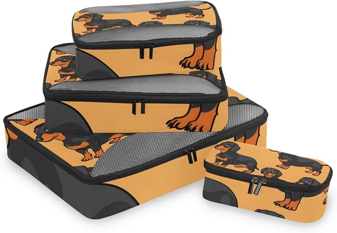 Packing Cubes for Travel 4 Set Dachshund Dog Pet Luggage Set Suitcase Organizer Bags Mesh Accessories Storage Pouch Toiletry Packing Cubes