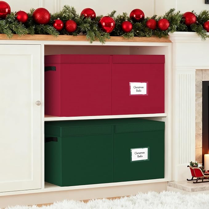 StorageRight Christmas Ornament Storage Box - Ultra Large Drawer Ornament Organizer with 8 Separate Trays & Adjustable Dividers, Portable Ornaments Box with Cover & Handle for Holiday Decorations(Red)