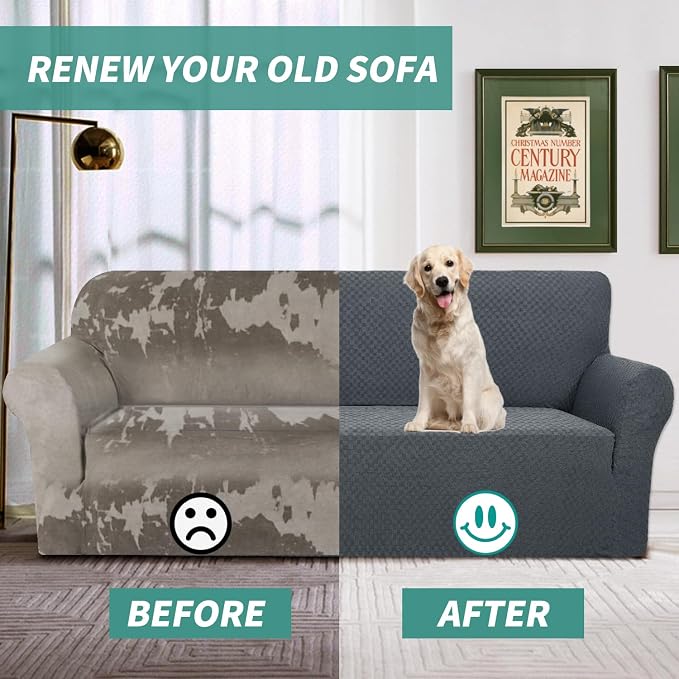 YEMYHOM Couch Cover Latest Jacquard Design High Stretch Sofa Chair Covers for Living Room, Pet Dog Cat Proof Armchair Slipcover Non Slip Magic Elastic Furniture Protector (Small, Dark Gray)