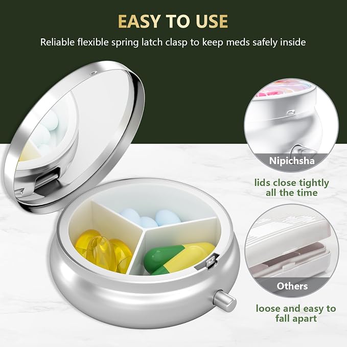 Pill Box, Small Pill Case for Purse & Pocket, Travel Medicine Organizer | Cute Travel Medicine Organizer, Portable Medicine Container Holder to Hold Vitamins, Medication, Fish Oil & Supplement