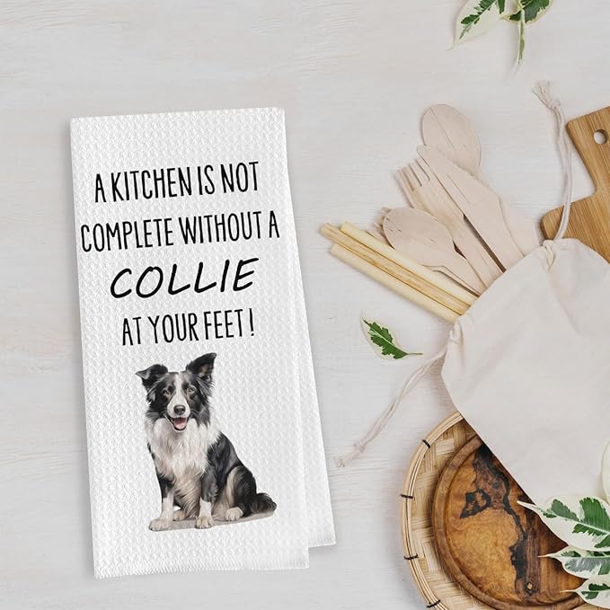 Funny Collie Dish Towels - Border Collie Decorative Waffle Weave Kitchen Towels, Dog Gifts Hand Towel, Tea Towel (16×24 Inches)