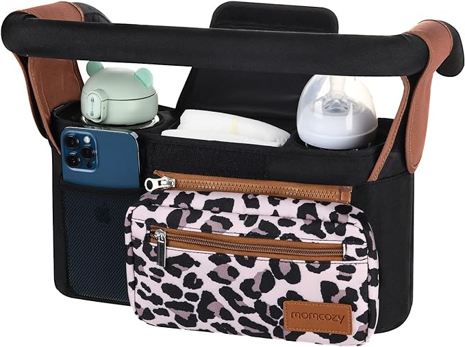 Momcozy Universal Stroller Organizer with Insulated Cup Holder | Detachable Phone Bag and Shoulder Strap, Fits for Uppababy, Baby Jogger, Britax, BOB, Umbrella, and Pet Strollers