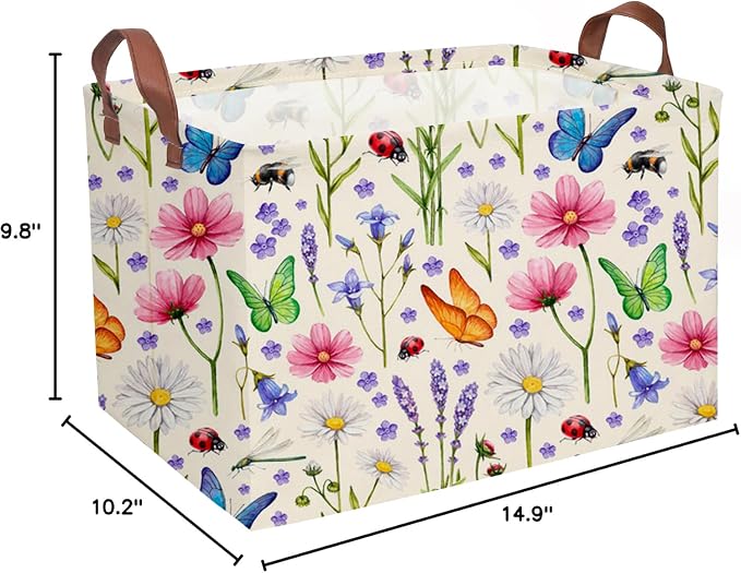 Essme Rectangular Flower Basket,Storage Bins Organizer with Handles for Room Decor, Gift Basket,Shelf Basket.(Flowers)