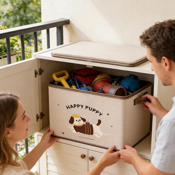 Lockable Box Waterproof Stackable Organizer with Puppy Pattern | Lockable Storage Containers for Package Toy Delivery Travel Closet Garage Bedroom Bathroom Kitchen