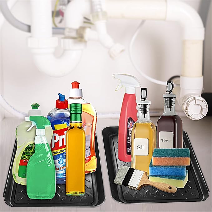 3 Pcs Under Sink Drip Tray, 13.8 * 10.8 Inch Plastic Under the Sink Drip Protector Tray Under the Sink Mat Under Sink Drip Catcher for Kitchen Bathroom or Laundry Room