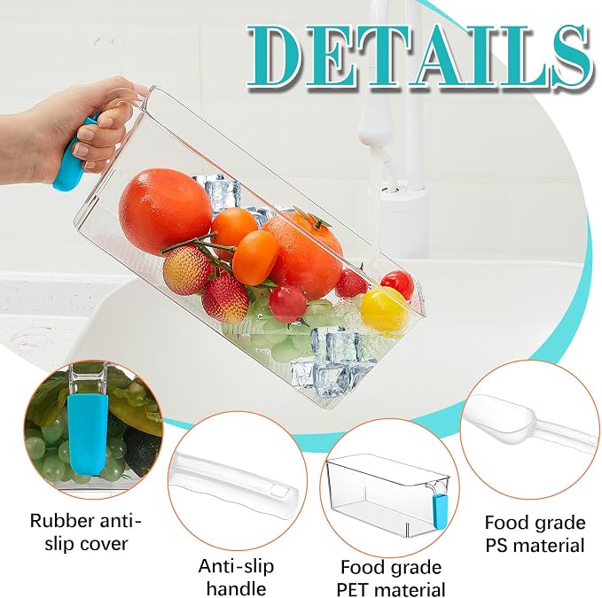 Havawish Ice Storage Bin and Flexible Scoop Set Plastic Freezer Bin | Freezer Ice Bin Scoop, Clear Bucket Container, Pull Handle, Flexible Storage, 10.83 X 4.92 X 4.33 in