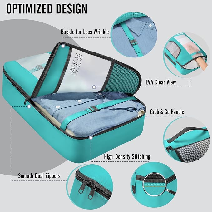 Veken 8 Set Packing Cubes for Travel Essentials, Suitcase Organizer Bags in 4 Sizes, Carry-On Luggage Accessories with Laundry Bag, Airplane Must Have with 99-Count Mesh Holes