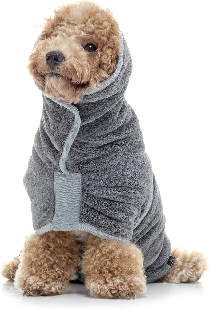 Lucky Pooch® Dog Robe - Luxurious Dog Bathrobe - Ultra Absorbent Dries Your Dogs in Minutes! Double-Layer, Super Soft Towel and Bath Robe All in One (XXS, Gray)
