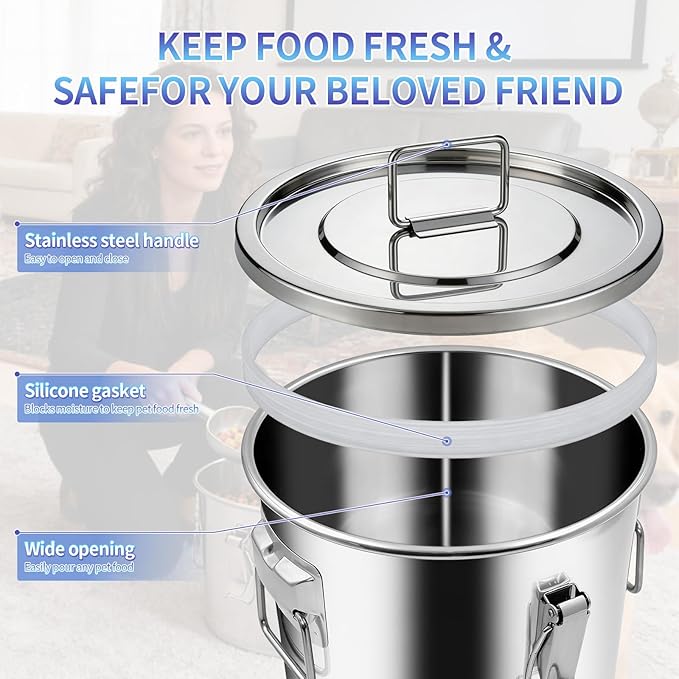 40 lb Stainless Steel Dog Food Storage Container, Airtight Metal Pet Food Storage Bin with Lid and Scoop, Large Dog Food Container for Dry Food, Keep Fresh, Easy to Clean