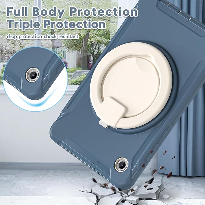 Heavy Duty Shockproof Case for Samsung Galaxy Tab A11 8.7 Inch 2025 (Model: SM-X133/X135/X135F) - with 360° Rotating Stand Handle, Built-in Screen Protector,Kid-Friendly Protective Cover (Deep Blue)