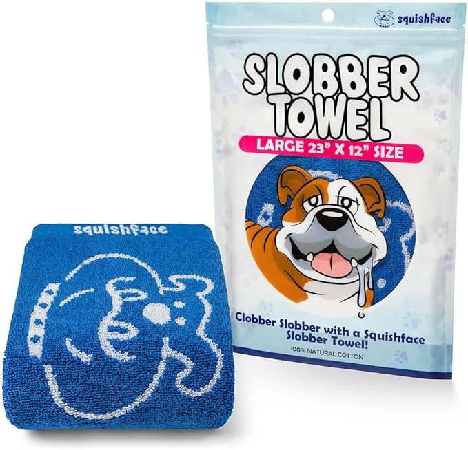 Squishface Slobber Towel, Thick & Durable Dog Towel - 100% Cotton, Soft & Gentle Drool Tamer, Large 23" x 12" Soft & Durable Cloth - Because Your Furry Friend's Slobber Deserves the Best!