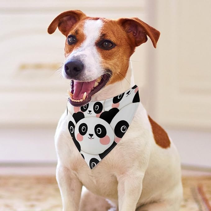 Lightweight Portable Triangle Handkerchief Cute Cartoon Pandas for Dogs and Cat Fashion Accessories, Summer Casual Comfy Pet Scarf