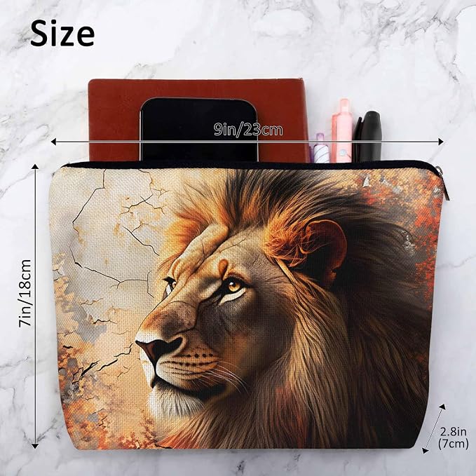Makeup Bag Lion Makeup Bags For Purse Pouch, Wildlife Forest King Lion Travel Toiletry Bag Cosmetic Bag Makeup Bags Flax Makeup Organizer Bag Pencil Pouch For Man Woman, Brown