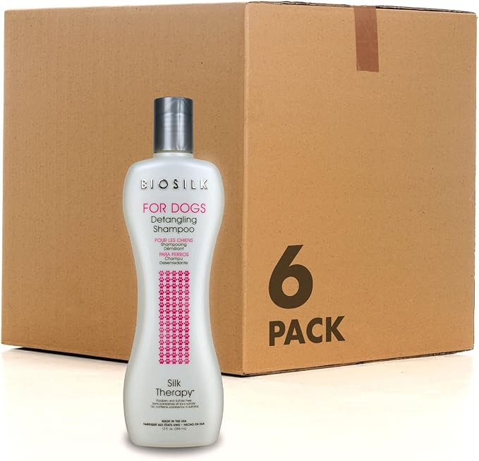 BioSilk for Dogs Silk Therapy Detangling Shampoo, Cleans and Moisturizes, Dematting Shampoo with Silk Proteins and Coconut Oil, No Parabens, pH Balanced, Made in USA, 12 Fl Oz - 6 Pack
