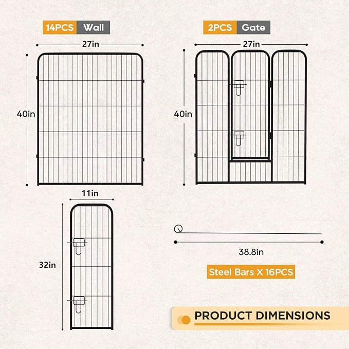 BestPet Indoor Dog Playpen,40inch 16 Panels Dog Pen Fence Outdoor Pet Playpen Pet Exercise Pen for RV Camping Yard, Black