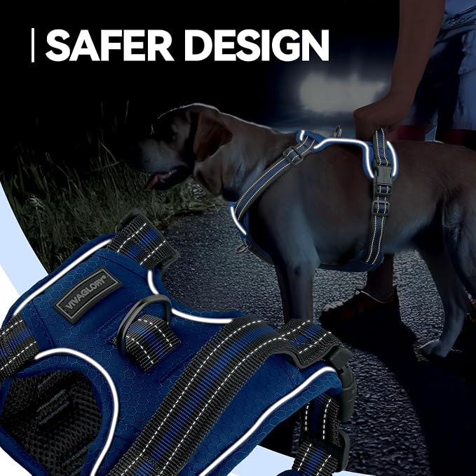 VIVAGLORY No Pull Dog Harness Vest Harness, S, Royal Blue - Patterned | with Handle Front and Back Clip for Training & Pulling, No Pull & Escape Proof Padded Adjustable for Pet Puppy