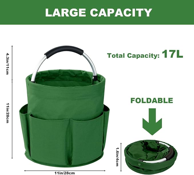 Cleaning Caddy with Handle, 17L Foldable Cleaning Supplies Organizer, Portable Storage Basket, Cleaning Supply Caddy, Multifunctional Cleaning Bucket Bag for Garden, Home, Kitchen (Green)
