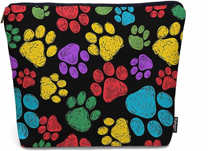 Woman Makeup Bag Dog Paw, Rainbow Doodle Paw Prints Cat Footprint Makeup Bags Travel Cosmetic Bags Toiletry Makeup Organizer Pencil Pouch Make Up Cosmetic Bag For Owners Lady Birthday Gifts