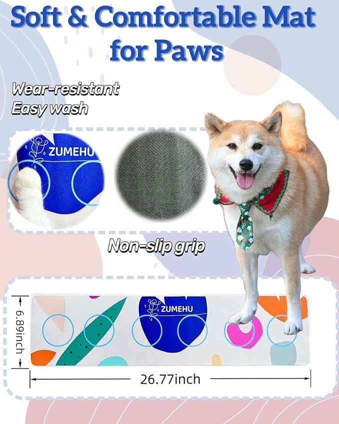 Dog Communication Buttons Mat with 6 Fixed Buttons Placement, 27 Pairs Hook and Loop Fasteners, Non-Slip Pet Button Pad, Dog Talk Buttons Organizer for Cat & Dog Training Communication Buttons