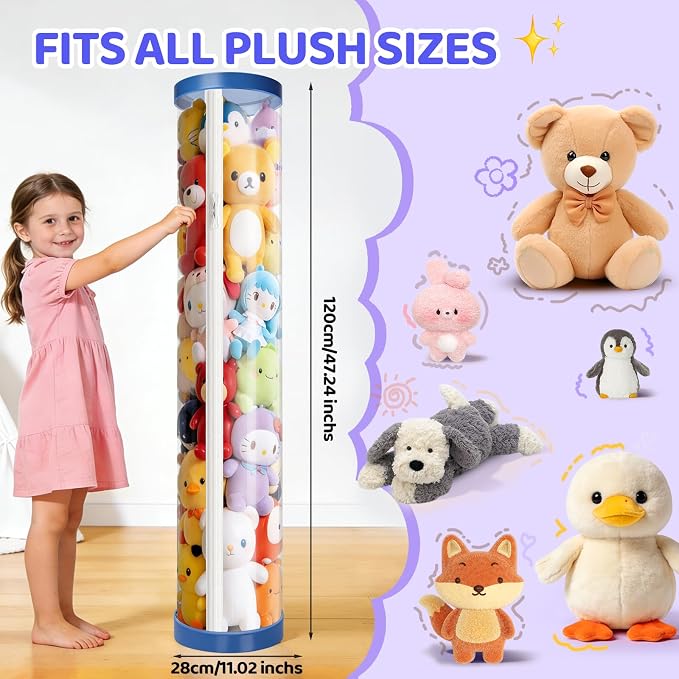 Upgraded Storage Tube, Dust-Resistant 47x11 Inch, PET Transparent Bucket with Double Zipper, Easy Assembly & Space Saving, Ideal for Playrooms Living Rooms Bedrooms （Blue）