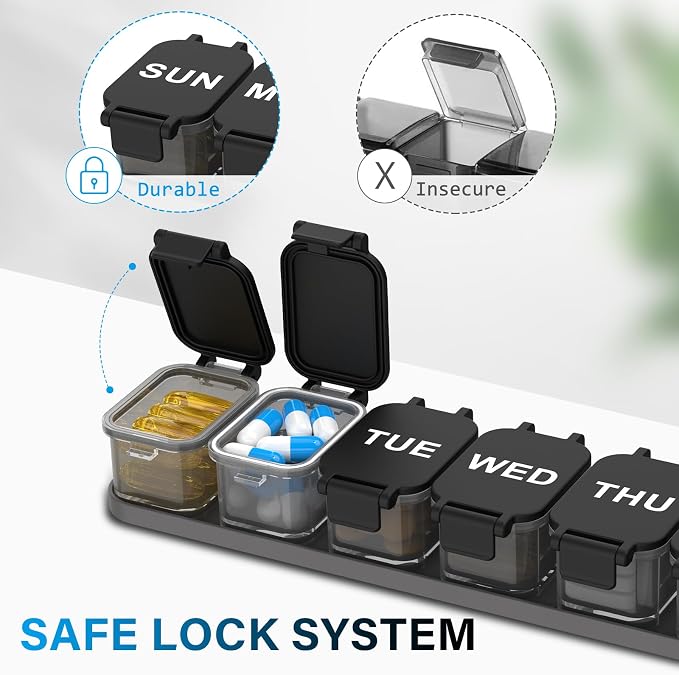 Extra Large Weekly Pill Organizer with 7 Detachable Compartments | XL Pill Organizer, Portable Medicine Pill Organizer for Supplements, Daily Pill Case for Home and Travel
