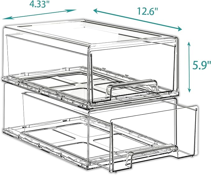 6 Pack Stackable Organizer Drawers, Clear Desk Storage Box,Transparent Drawer in Home, Office and Kitchen Pull Out Organizer Bins for Make Up, Jewelry, Pen, Desktop Stationary (6L drawer)