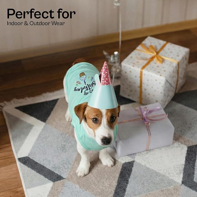 Parisian Pet Dog Shirt – 100% Cotton Shirts for Large Dogs – Blue Sleeveless Pet Clothes – Lightweight and Breathable Dog Birthday Shirt – Boy Dogs Clothes - Stretchy Pet T Shirts