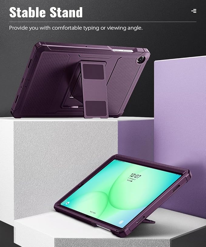 MoKo Shockproof Case Fit Samsung Galaxy Tab A11+ Plus/ A9+ 11 Inch | Full Body Rugged Stand Back Cover with Built-in Screen Protector for Galaxy Tab A11+/ A9+ Tablet, Dark Purple